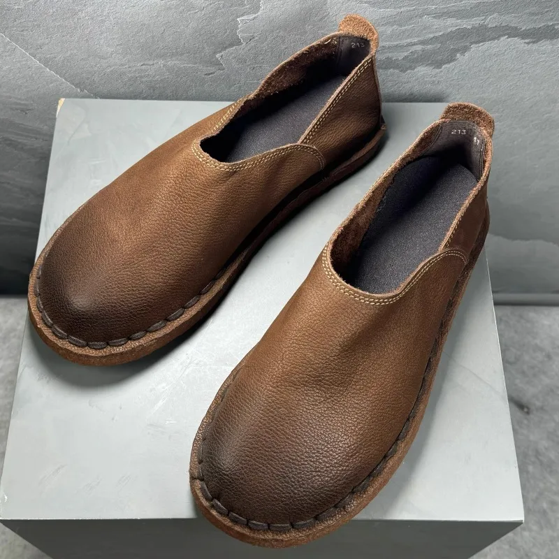 

Мужские лоферы ручной работы из натуральной кожи, мягкая удобная обувь для вождения, уличная походная повседневная обувь, мокасины без шнуровки на плоской подошве