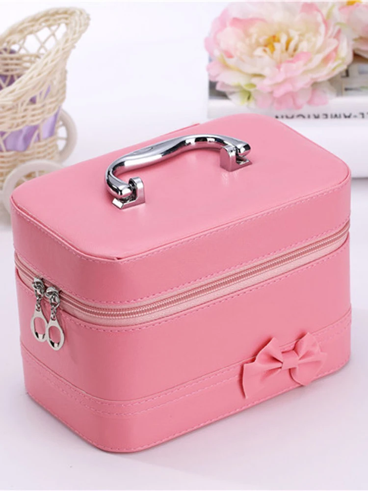 Cute Ribbon Accessory Case  Cosmetic Box Makeup Box Large Capacity Storage Case Makeup Brush Cosmetic Tool, Accessory Case,