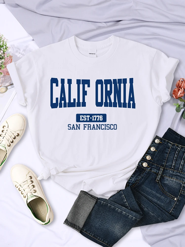 California Est.1776 San Francisco Letter T-Shirt Women Fashion Casual T Shirt Street Harajuku Crop Top Breathable Funny Tshirts