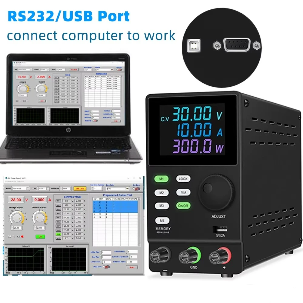 SPPS3010D 30V 10A  Portable Adjustable Switching DC Power Supply RS232 USB Port LCD Screen Regulated Power Supplies