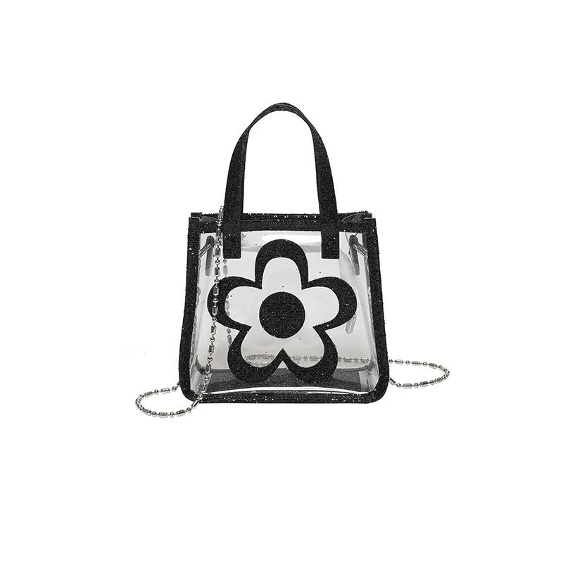 

Fashion beach transparent flower print contrasting color handbag, spring new single shoulder crossbody bag