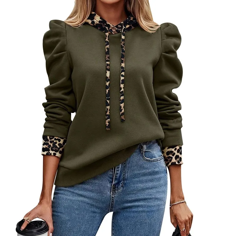 Sudadera Mujer الخريف الشتاء تنوعا كتلة اللون ليوبارد طباعة البلوز هوديي المرأة الجديدة الكلاسيكية سترة الموضة البلوز