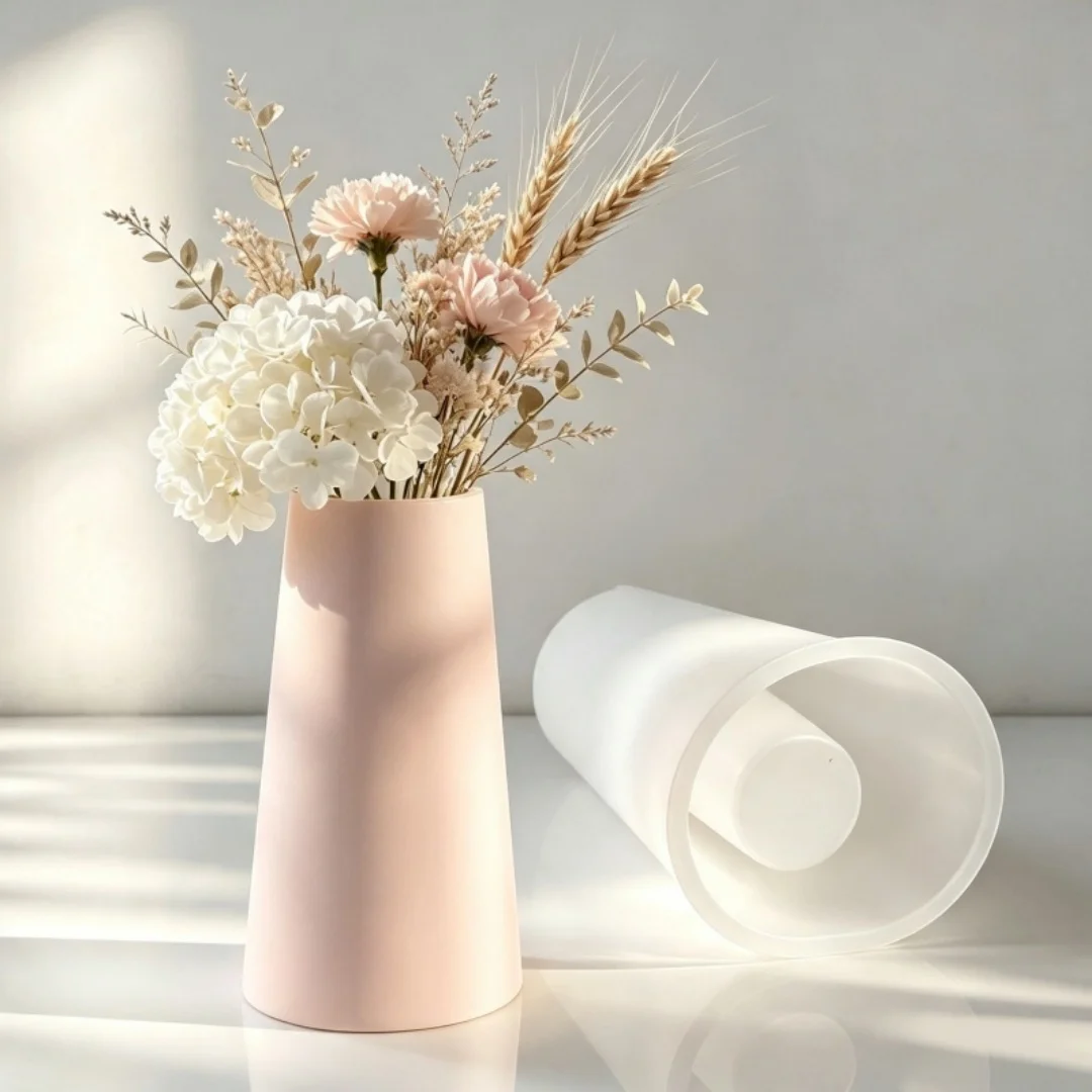 Tapered Flower Vase Silicone Mold DIY Concrete Gypsum Resin Vertical Striped Storage Jar Pen Holder Home Decor Moulds