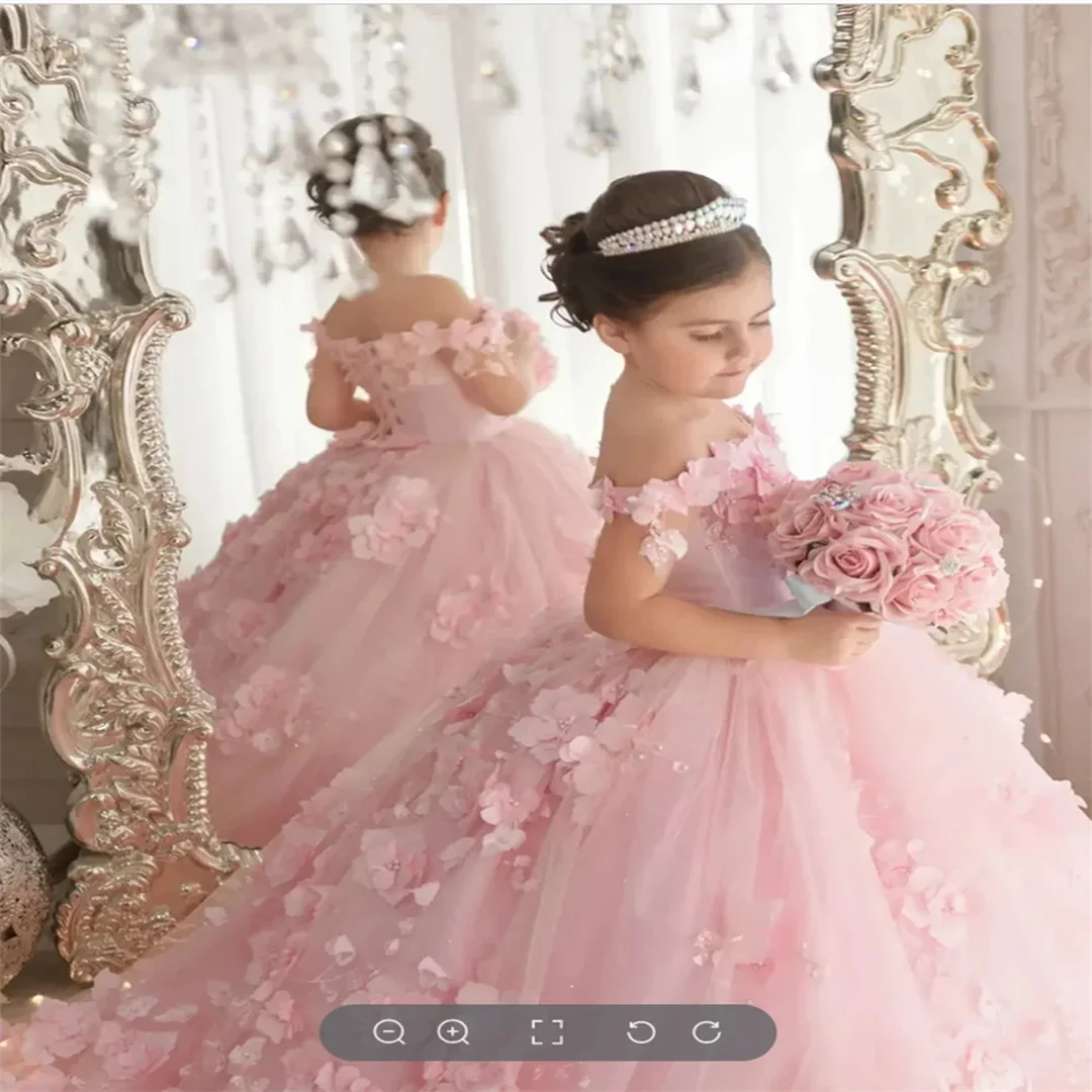 Princess Lace Appliques Ball Gowns Flower Girl Dress Pageant Gowns For Weddings First Communion Dresses For Girls