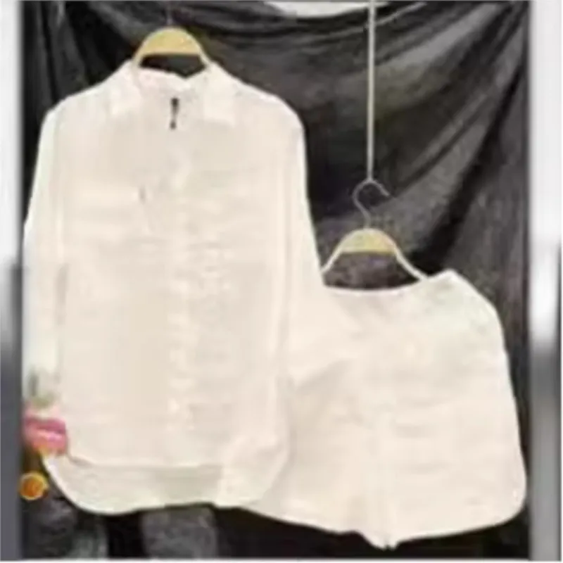 Spring Shirt Two Piece Set For Women Summer Shorts 2 Piece Sets Suits Solid Color Long Sleeve Shirt Short Casual Outfits Female image 5