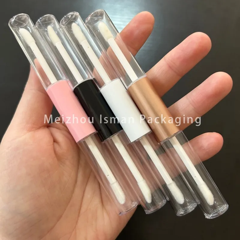 50 peças transparente rosa preto branco rosa ouro dupla face 10ml tubo de embalagem de brilho labial vazio de plástico cosmético com pincel 5ml + 5ml