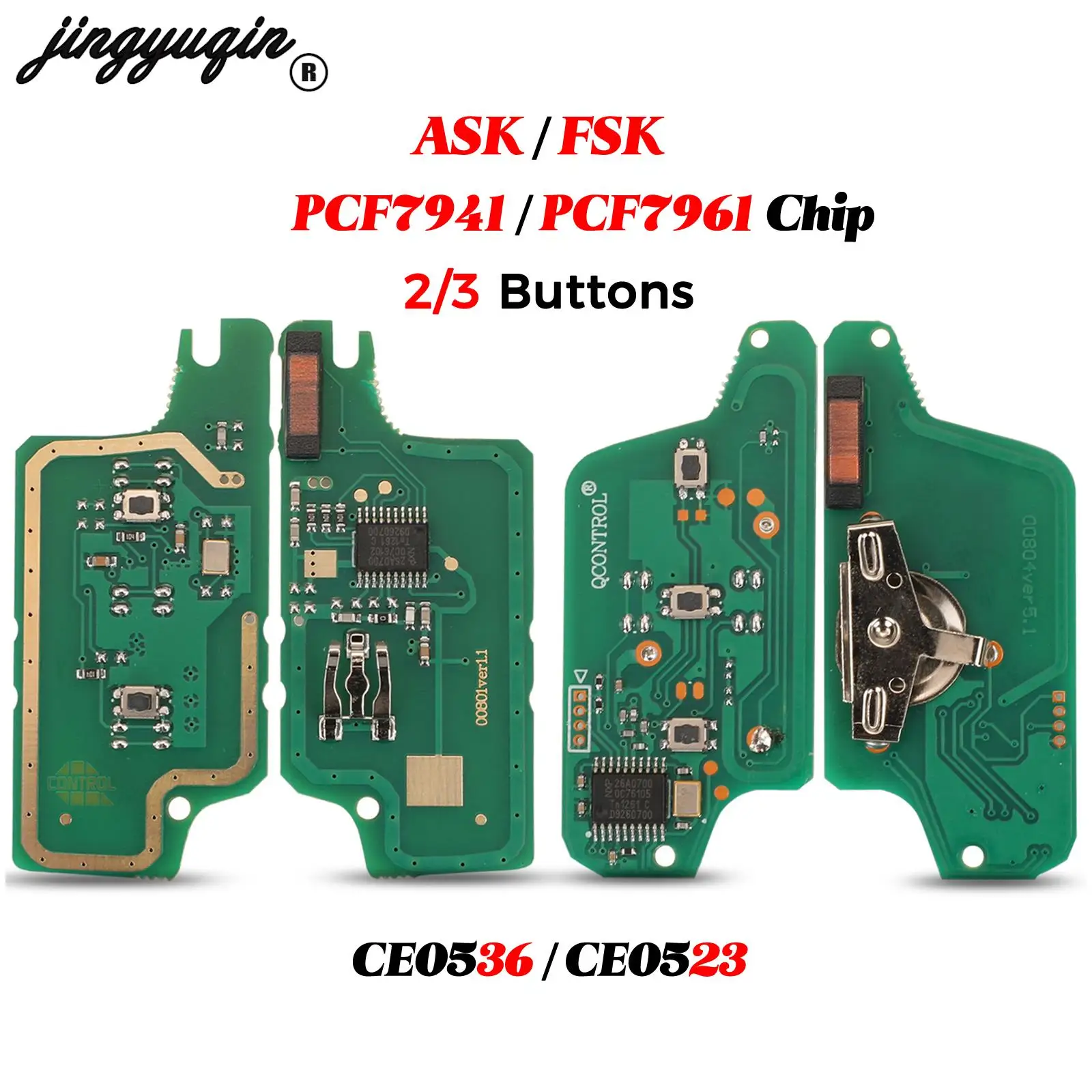 jingyuqin 2/3 Buttons For Peugeot 407 407 307 308 607 Citroen C2 C3 C4 C5 ASK/FSK Remote Key Circuit Board CE0523/36 pcf7941/61