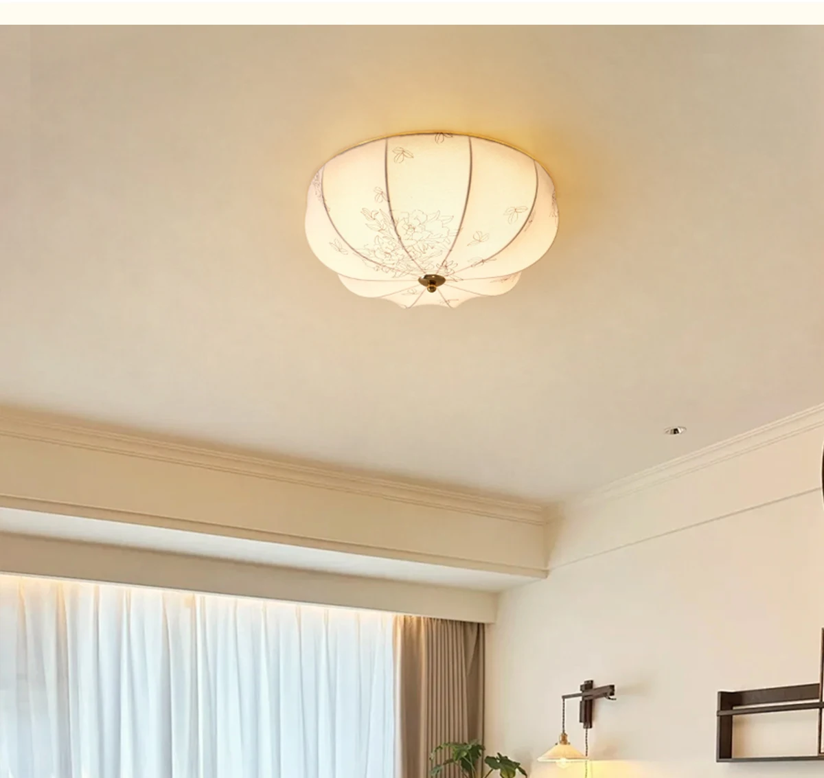 

French Medieval Bedroom Printed Ceiling Lamp Retro Living Room American Japanese Study Room Flower Fabric Dining Room Balcony