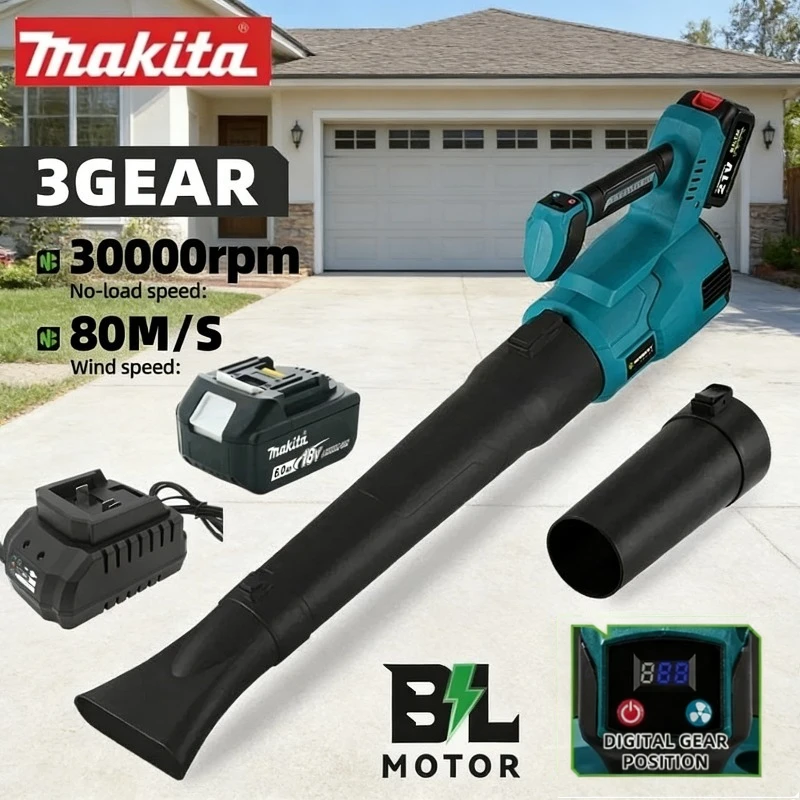 

Беспроводная электрическая воздуходувка Makita, ручной инструмент для эффективной очистки от листьев, снега и пыли, совместимый с аккумулятором Makita 18V.