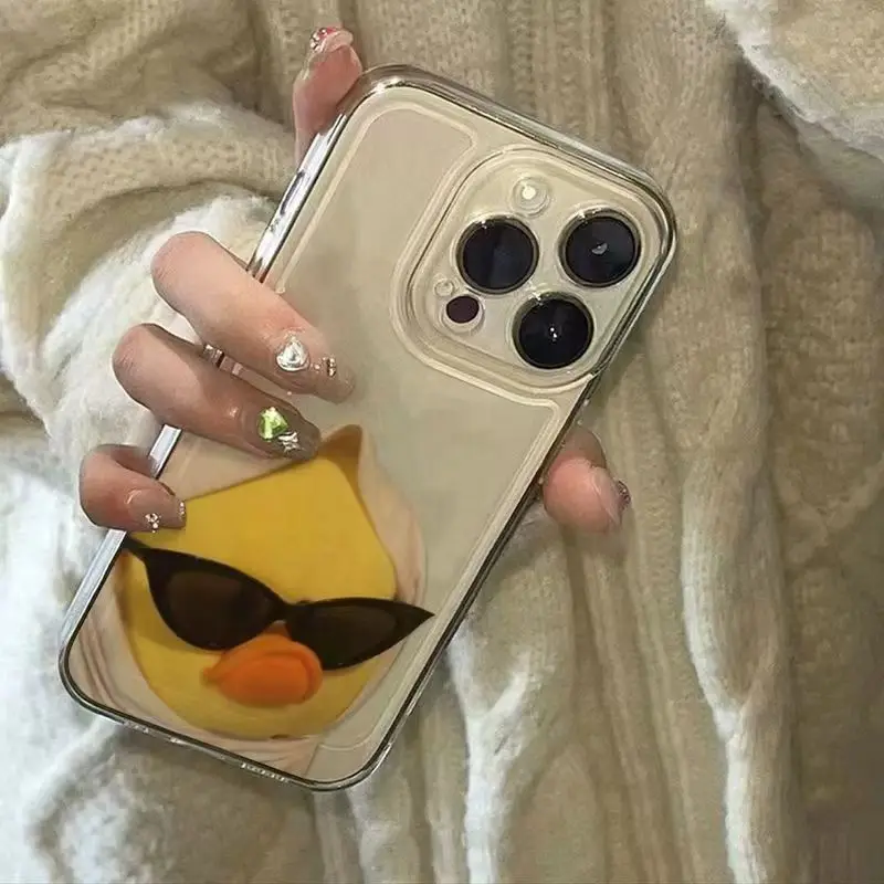 Funda de teléfono con diseño de pato para gafas de sol, funda transparente para iPhone 16 15 14 13 12 11 Pro XS MAX 7 XR 8 7 Plus