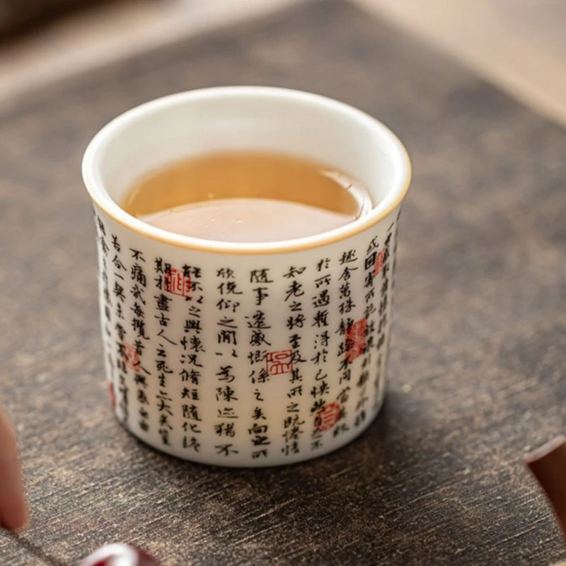 Ding Kiln Lanting Xu Calligraphy Ceramic Tea Cup Chinese Literati Master Cup for Home Personal Gongfu Tea Drinking Ware