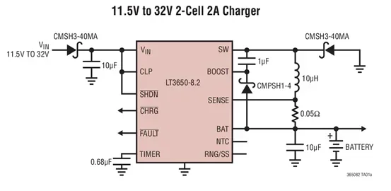 LT3651 LT3651EUHE-8.2 LT3651IUHE-8.2 LT3651EUHE-8.4 LT3651IUHE-8.4 - Monolithic 4A High Voltage 2-Cell Li-Ion Battery Charger