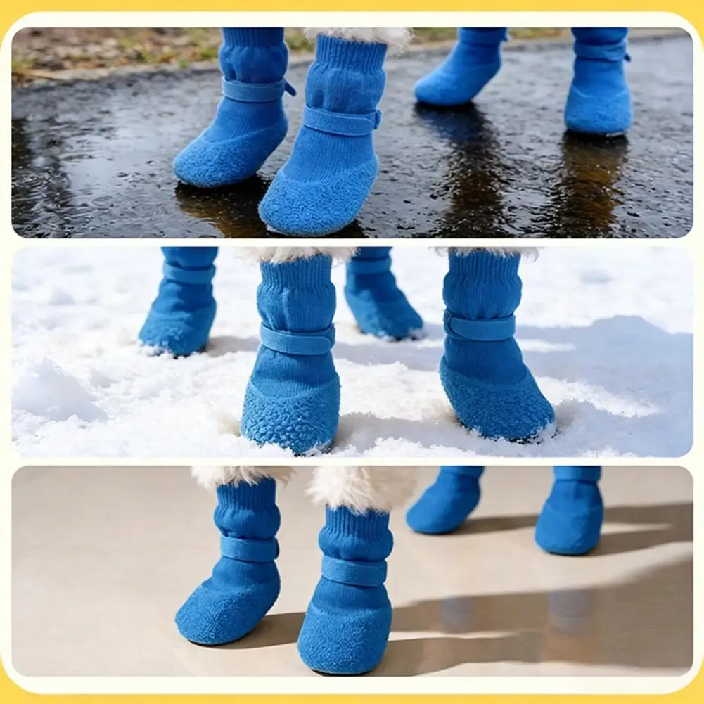 Fastener Tape Dog Shoes 4 Pcs Small Dog Shoes Soft Anti-slip Puppy Boots Paw Protectors for Hot Pavement Hardwood Floors Winter