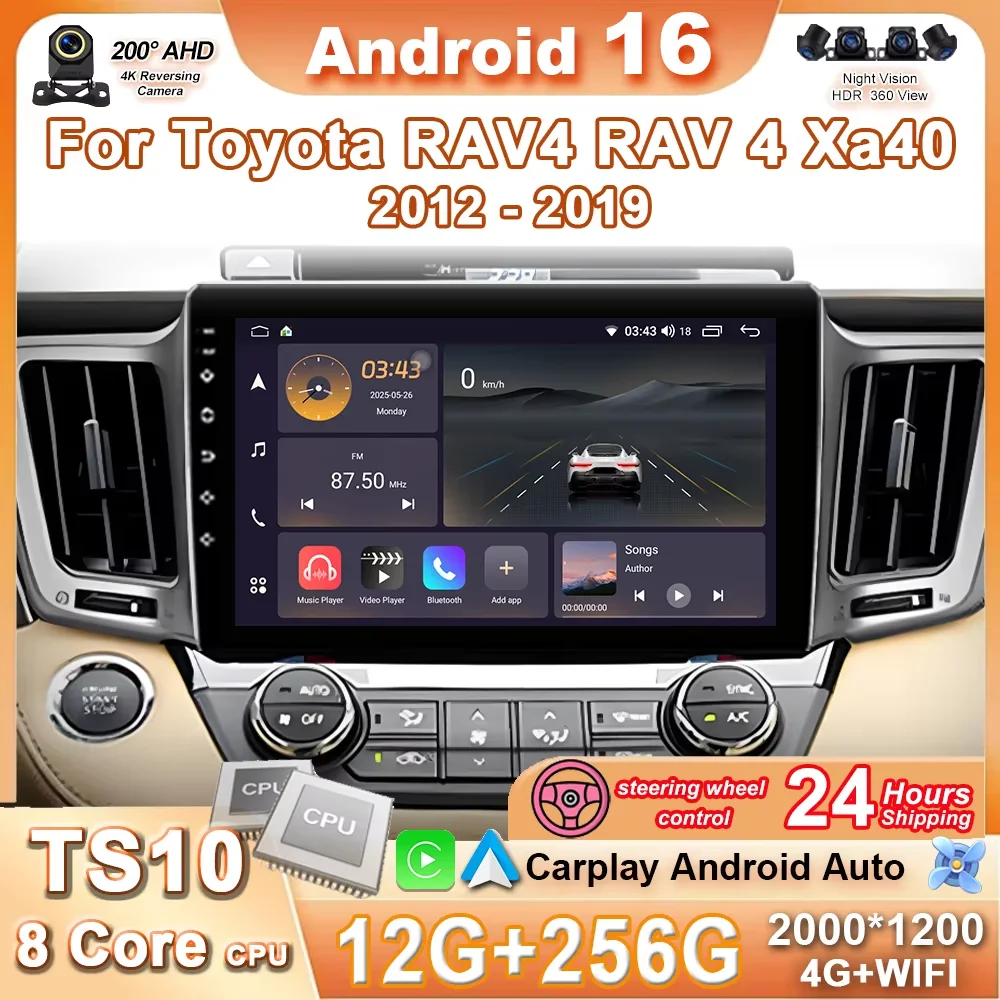 

Автомагнитола Android 16 Carplay для Toyota RAV4 XA40 2012-2019 (левый руль), мультимедийный проигрыватель DVD