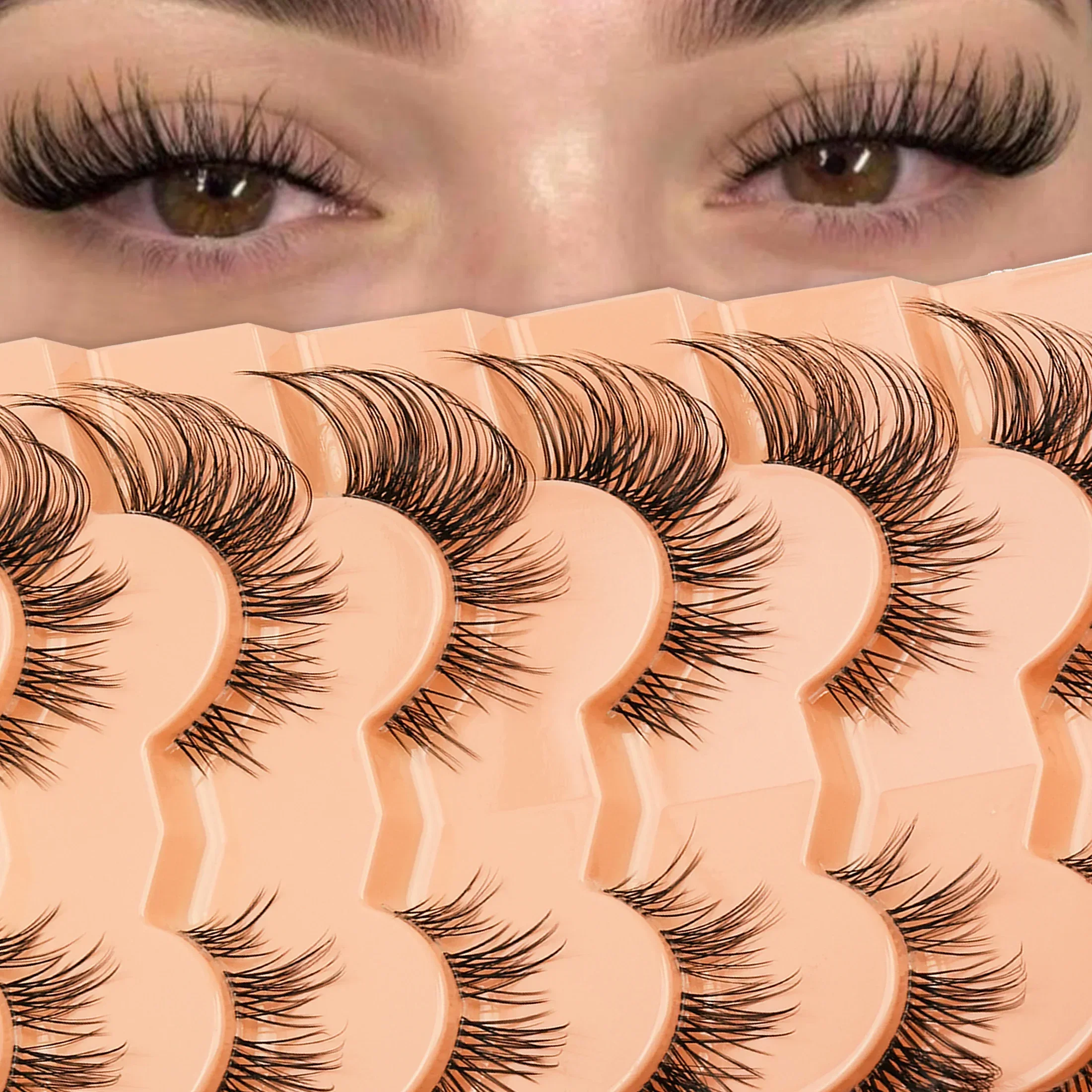 7 Pairs Cat Eye Faux Mink False Eyelashes Fluffy Wispy 3D Curly Strip Lashes Reusable Fake Eyelashes For Daily Party Makeup