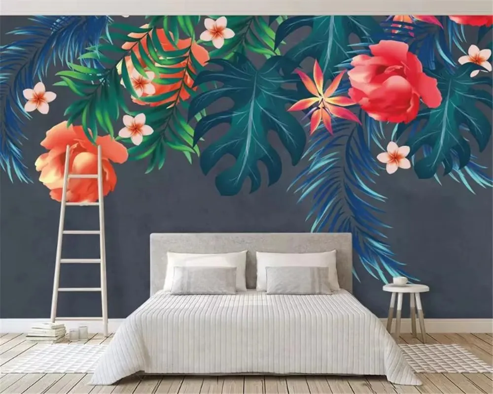 Custom wallpaper Nordic tropical rainforest flowers leaves TV background wall home decoration background murals wallpaper