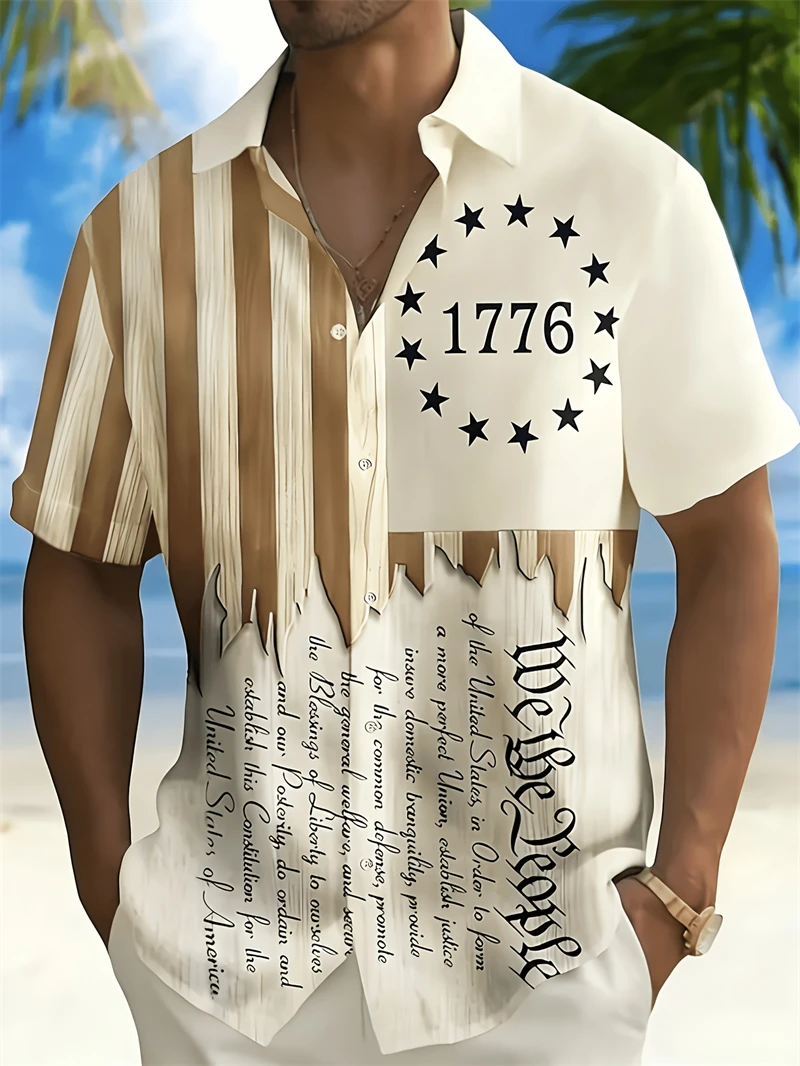 

Shirts For Man Patriotic 1776 We The People Button Down Shirt With Blue White Flag Print Casual Fashion Man Shirt Clothing