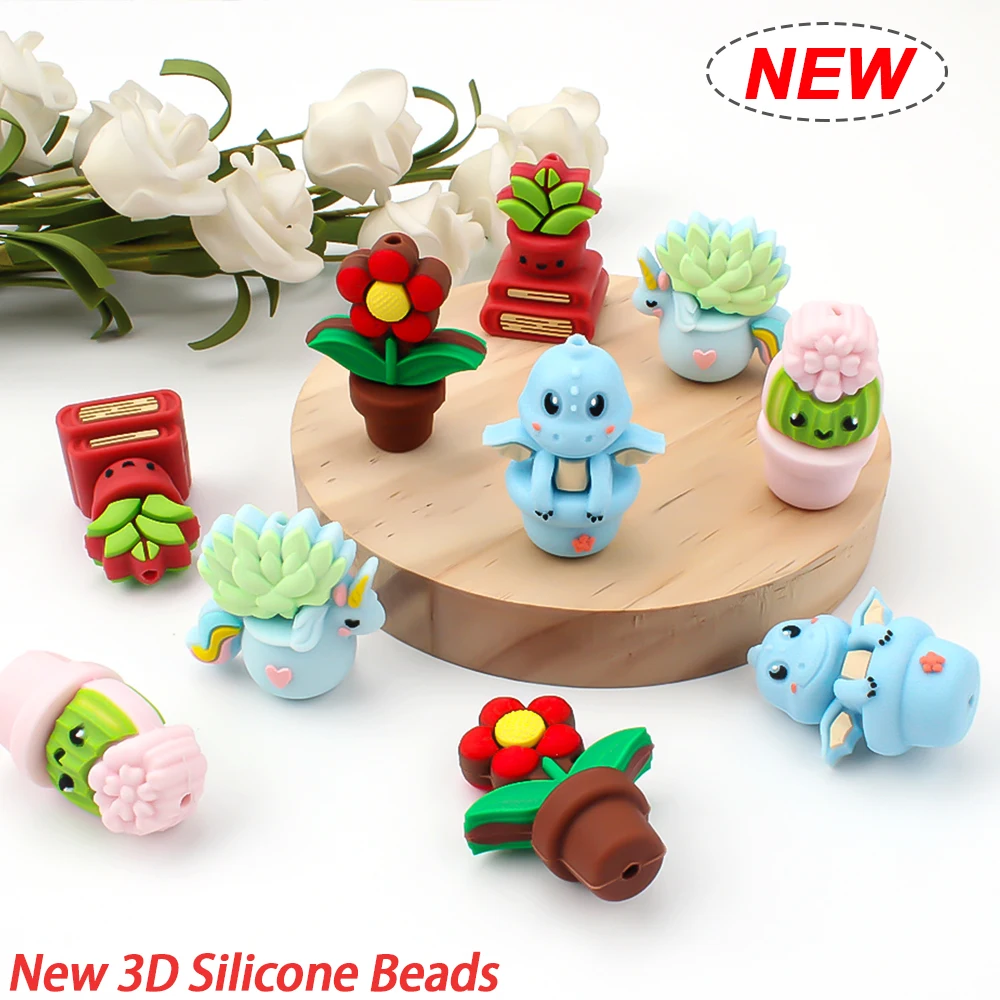 5/10Pcs New 3D Shape Silicone Beads Cartoon Cute Animal Focal Beads for Pen Making Jewelry DIY Keychain Accessorie Bracelets