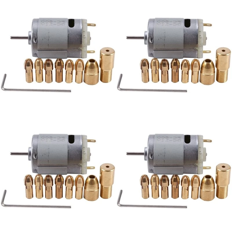 ABHU 4Pc Dc 12V 500Ma Mirco Motor With 6Pcs 0.5-3.2Mm Drill Collet Electric Pcb Tool Set