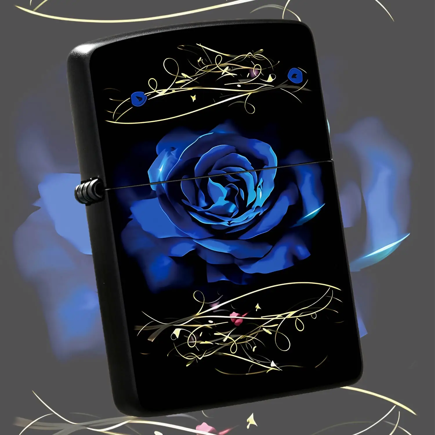 Exquisite Blue Rose Pattern Lighter, Gorgeous Golden Swirl Decor, Elegant Art Craft, Ideal for Daily Use, Gifting,, All Occasions, Stylish Portable Accessory for Men Women, Unique Decorative Present for Birthday Holiday  A Humorous And Inte