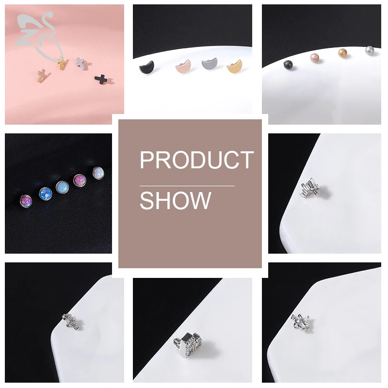 ZS 9-29Pcs/Lot Micro Dermal Piercing Set 316L Stainless Steel CZ Crystal Dermal Anchor Surface Piercings Heart Moon Dermal Rings