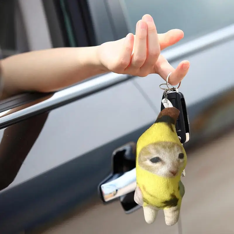 Crying Sound Banana Cat Keychain Creative Happy Cat Crying Banana Cat Doll Pendant Phonating Banana Cat Stuffed Plush Key Chain