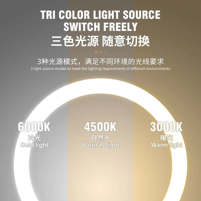 8 Inch Double-Side Makeup Light with Mirror 10X Magnification High-Definition Tri-Color Light Source Vanity Lamp with Stand