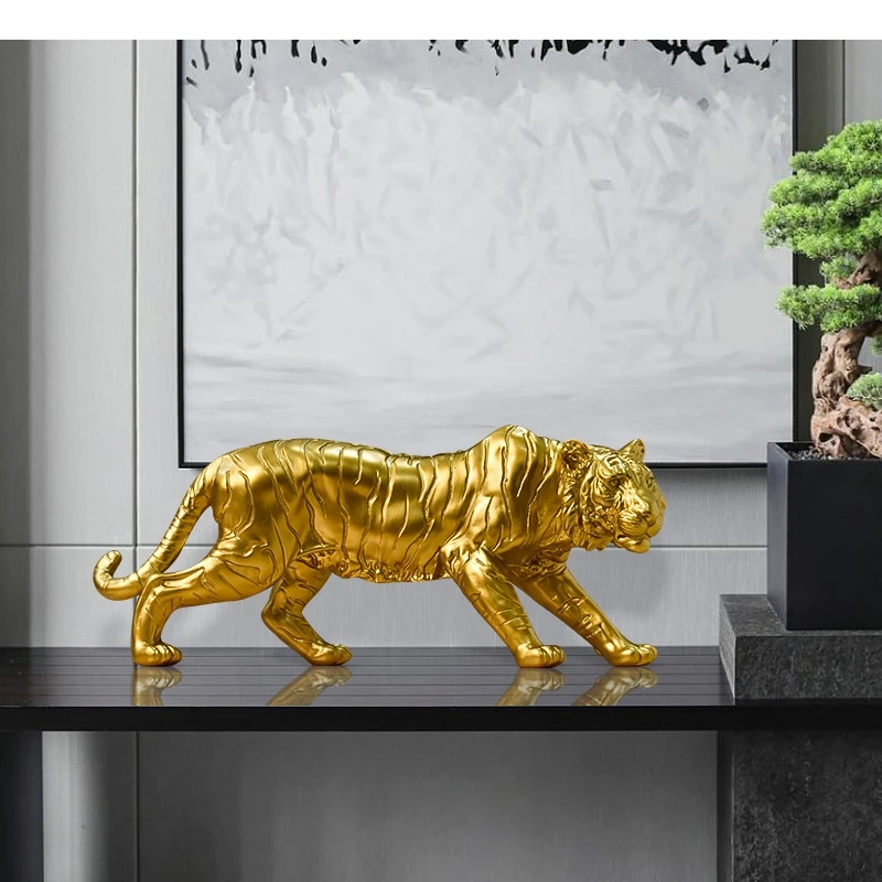 Golden Tiger Model Nordic Home Office Desktop Decoration Resin Animal Statue Art Room Aesthetic