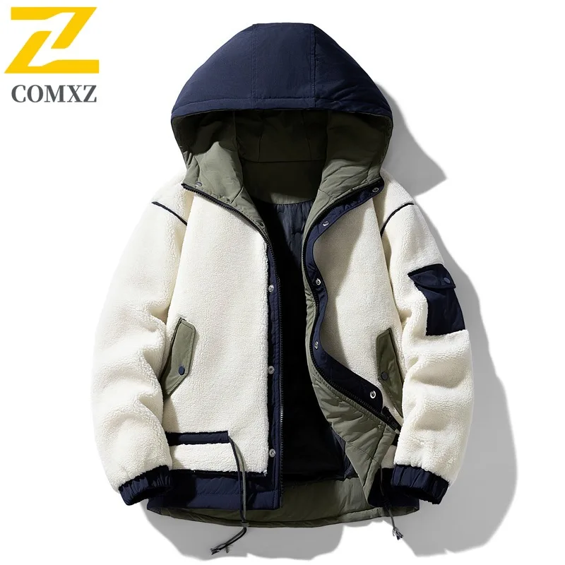 

COMXZ 2025, хлопковое пальто из овечьей шерсти, зимнее утолщенное пальто унисекс, высококачественная куртка с капюшоном, мужское и женское теплое уличное пальто на флисовой подкладке