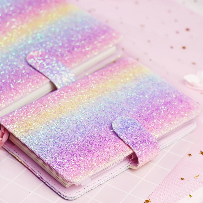 Rainbow Sequin Loose Leaf Journal Notebook Cute Agenda Planner Personal Organizer Schedule Note Dairy Girl Gifts Stationery