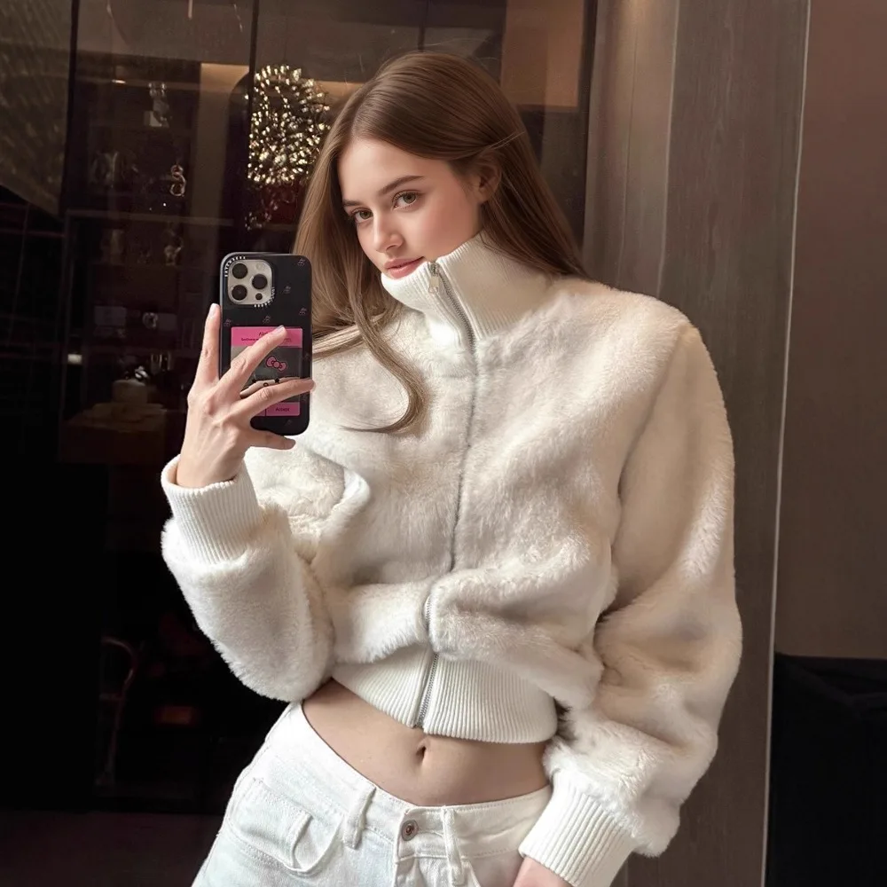 Imitation Mink Environmentally Friendly Fur Jacket Women's Niche High-necked Zipper Short Unique Texture Fashionable Versatile