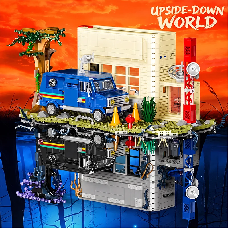2612PCS Stranger Upside Down Radio Station Building Blocks Set Movie Radio News Station Model Kit Game with Retro Bus Vehicle Model Bricks Puzzle Assembly Toys Adults Gift