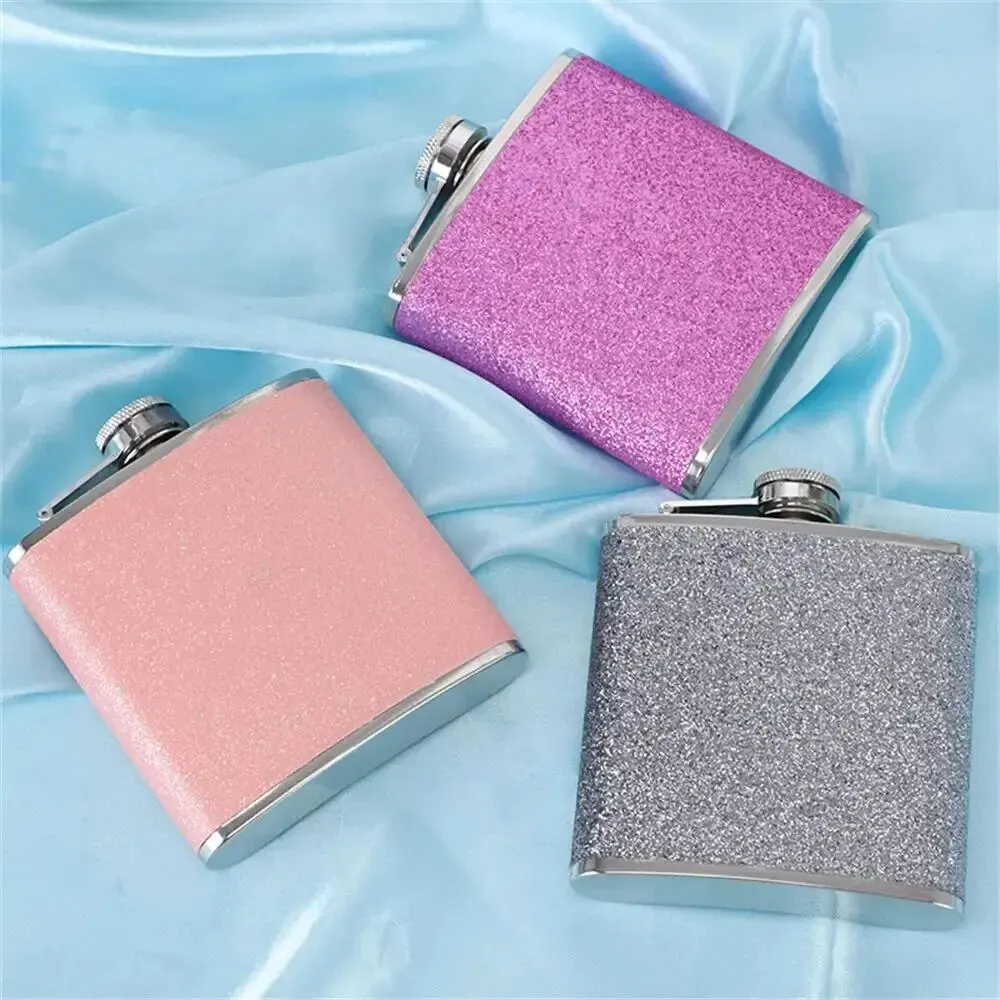 1pc Glitter 6oz Stainless Steel Hip Flask -Girls Glitter Bling Pocket Decorative Flask for Vodka Whisky