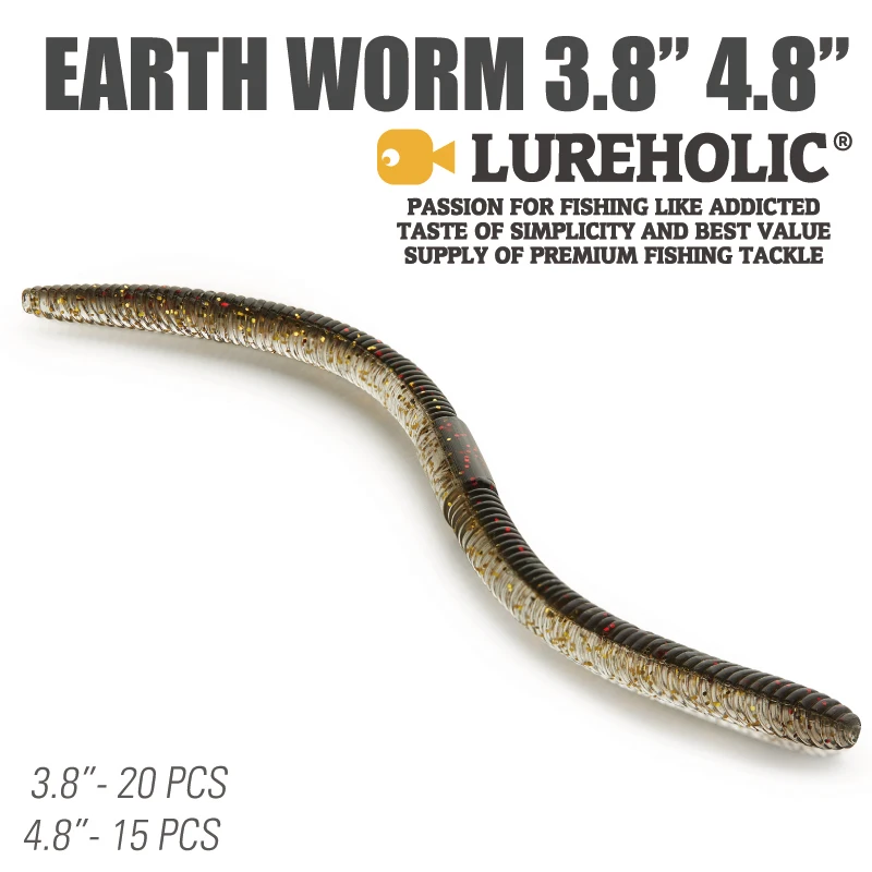 LUREHOLIC 3,8 "-20 piezas 4,8"-15 Uds. Lombrices de tierra delgados de alta eficiencia gusano de lubina para aparejos de pesca con señuelo Wacky Neko Drop Shot, etc.