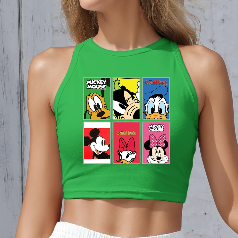 

Disney Crop Top Women Mickey Tee Y2K Clothes Kawaii Mickey Mouse Printed Shirt Round Neck Streetwear Fashion Female Tank Tops