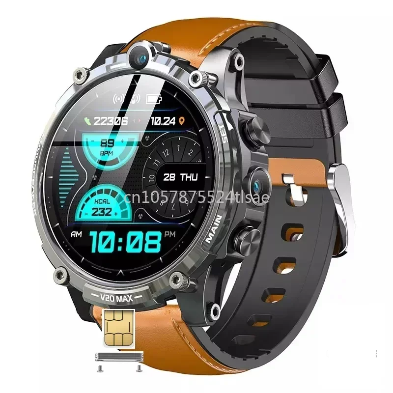 Full Netcom Face Recognition Video Android Dual Camera 2022 Smart Watch V20 android 8.1 1.88inch 4G sim Card