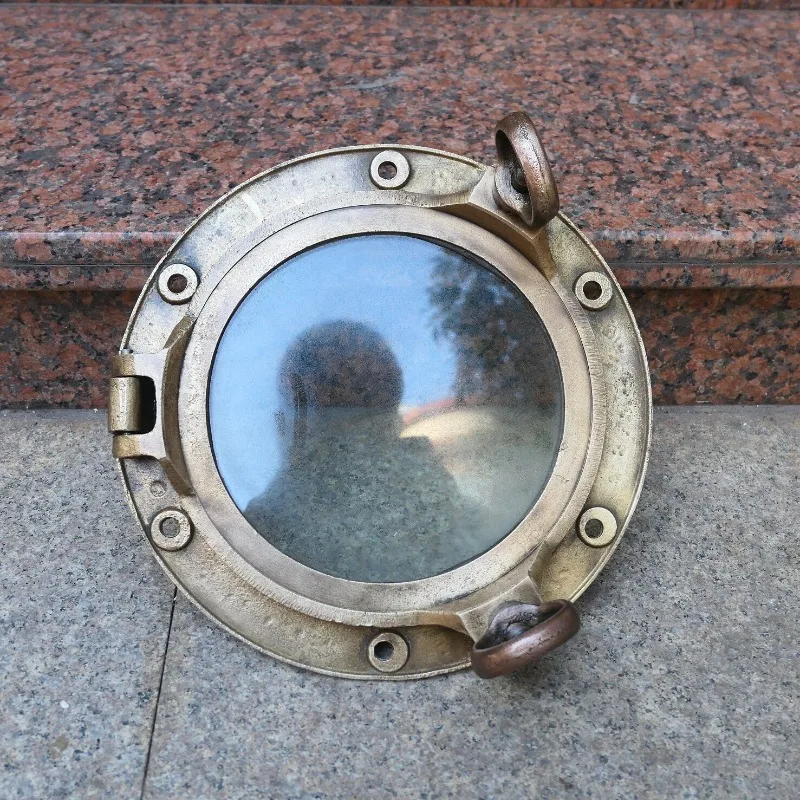 28cm Old Copper Window, Ancient Ship Porthole, Old Fishing Boat Dismantling Old Object, All Copper Material Glass