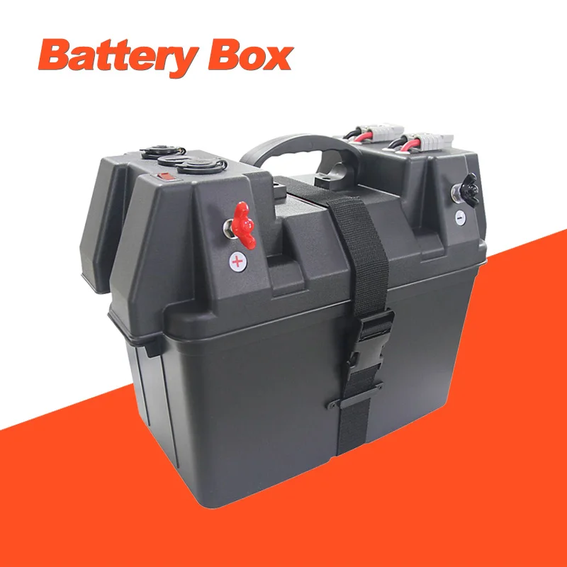 12-24V scheepsaccubak met USB-oplader en voltmeter – draagbaar krachtcentrum voor boot, kajak, camper, gebruik buitenshuis