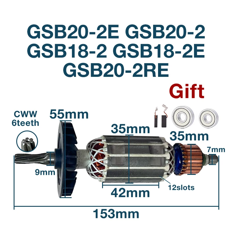 Remplacement AC220V-240V de stator de rotor d\'armature pour la perceuse à percussion de BOSwivel GSB20-2E GSB20-2 GSB18-2 GSB18-2E GSB20-2RE 4 5 6