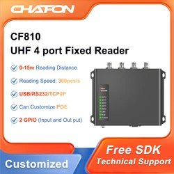 CHAFON CF810 15M de largo alcance, lector rfid uhf fijo con 4 puertos de antena para gestión de almacenes, SDK gratis