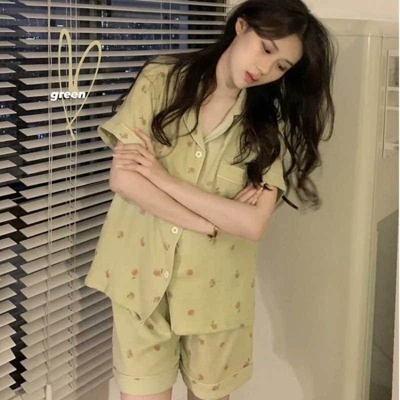 Summer Women Sweet Pajama 2pcs/set Lady Causal Loungewear Outdoor Wearing Girls Floral Print Fashion Comfortable Home Clothes