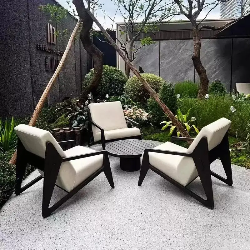 Outdoor aluminum alloy sofa Solid wood garden Hotel clubhouse Leisure area Garden negotiation chair outdoor furniture  التخييم