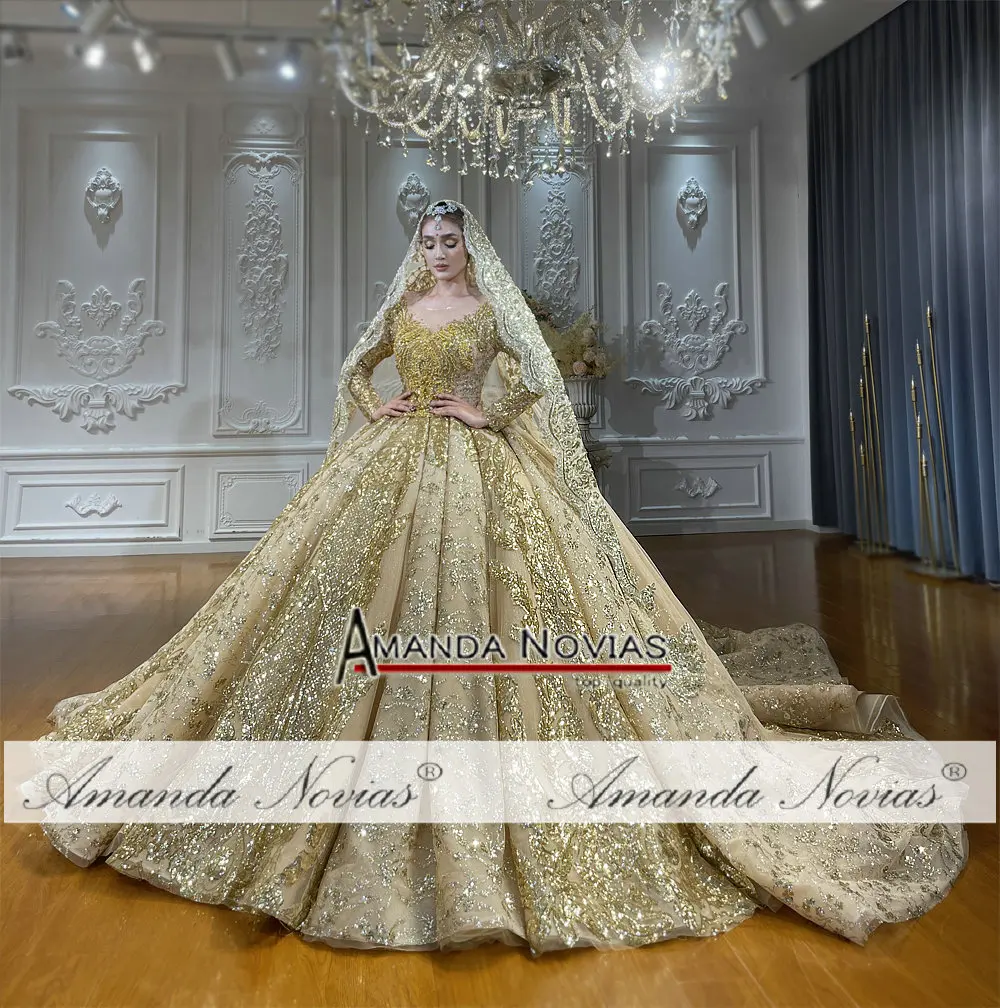 Customized NS4849 Golden Wedding Dress Ball Gown - AliExpress 320