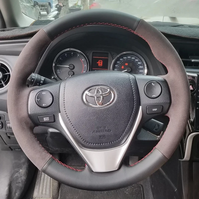 Protector para volante de coche cosido a mano para Toyota RAV4 2013-2019 Corolla 2013-2017 IM Scion Auris Highlander cuero genuino