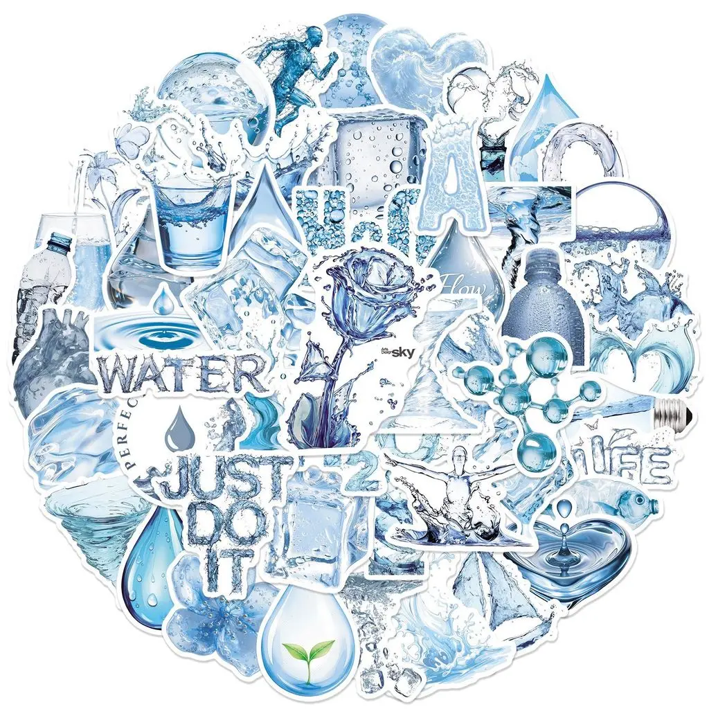 50 Sheets Ins Style Water Drop Element Waterproof Vinyl Stickers Aesthetic Decals for Suitcase DIY Golden Memory Stickers Store