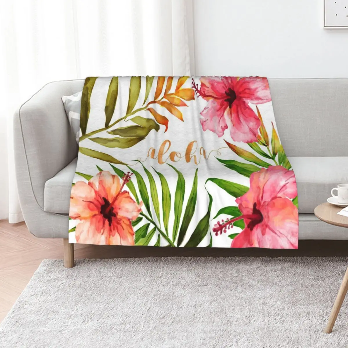 

Aloha Tropical Hawaiian Floral Watercolor Throw Blanket Cozy Sofa Blanket for TV Watching Napping