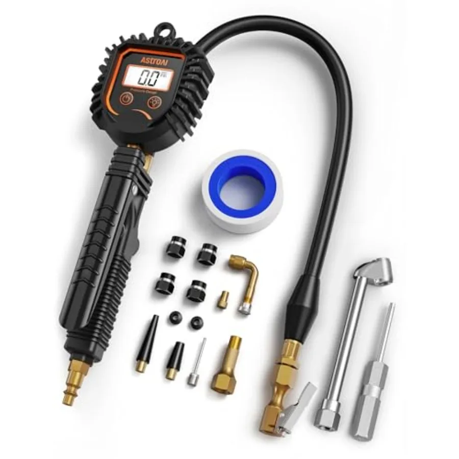

Digital Tire Pressure Gauge with Inflator 250 PSI Air Chuck and Compressor Accessories Heavy Duty Tire Inflator Gauge Compatibl