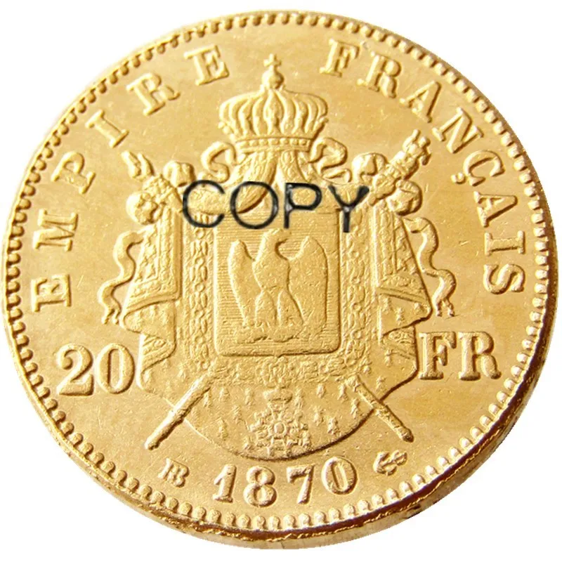 France 1870 B Napoleon III Gold Plated Copy Decorative Coin