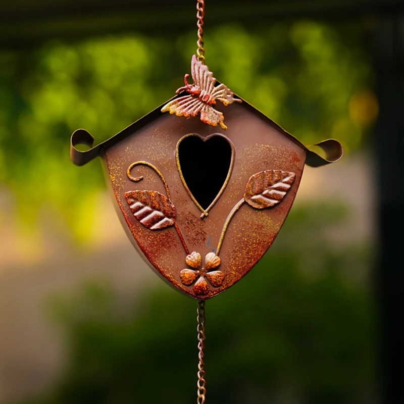 Gold Bird Houses Rain Chain For Heavy Rain, Functional & Decorative Replacement Downspout Chain For Outside Rainchain