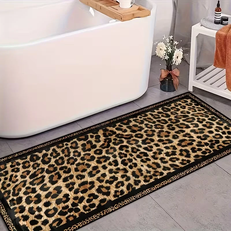 A Leopard Print Hallway Rug, Entrance Mats for Villas, Long Floor Mats for Home Corridors, Rugs for Laundry Rooms Anti-fatigue
